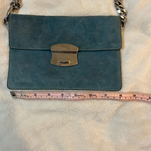 PRADA Camoscio Suede Metal Sound Bag Green/Blue - Picture 3 of 6
